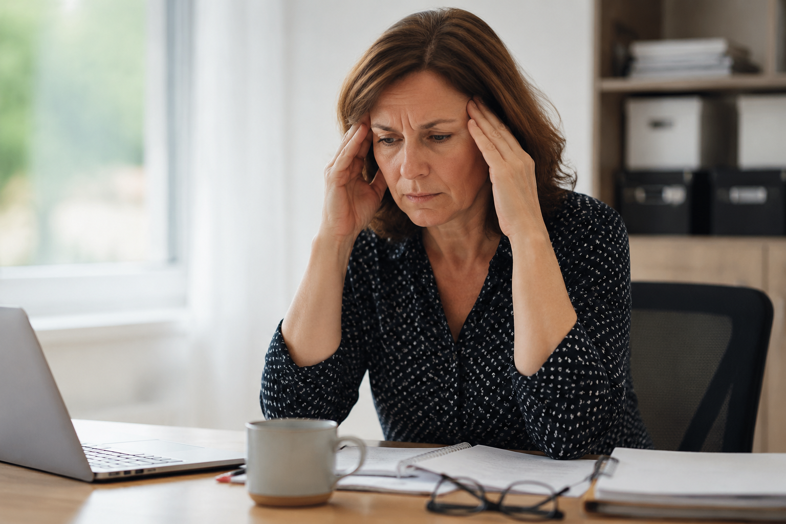 Woman with brain fog at her desk