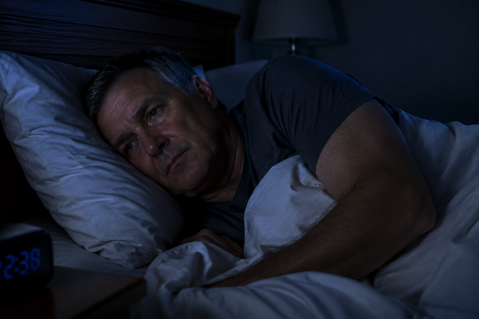 Man lying awake at night