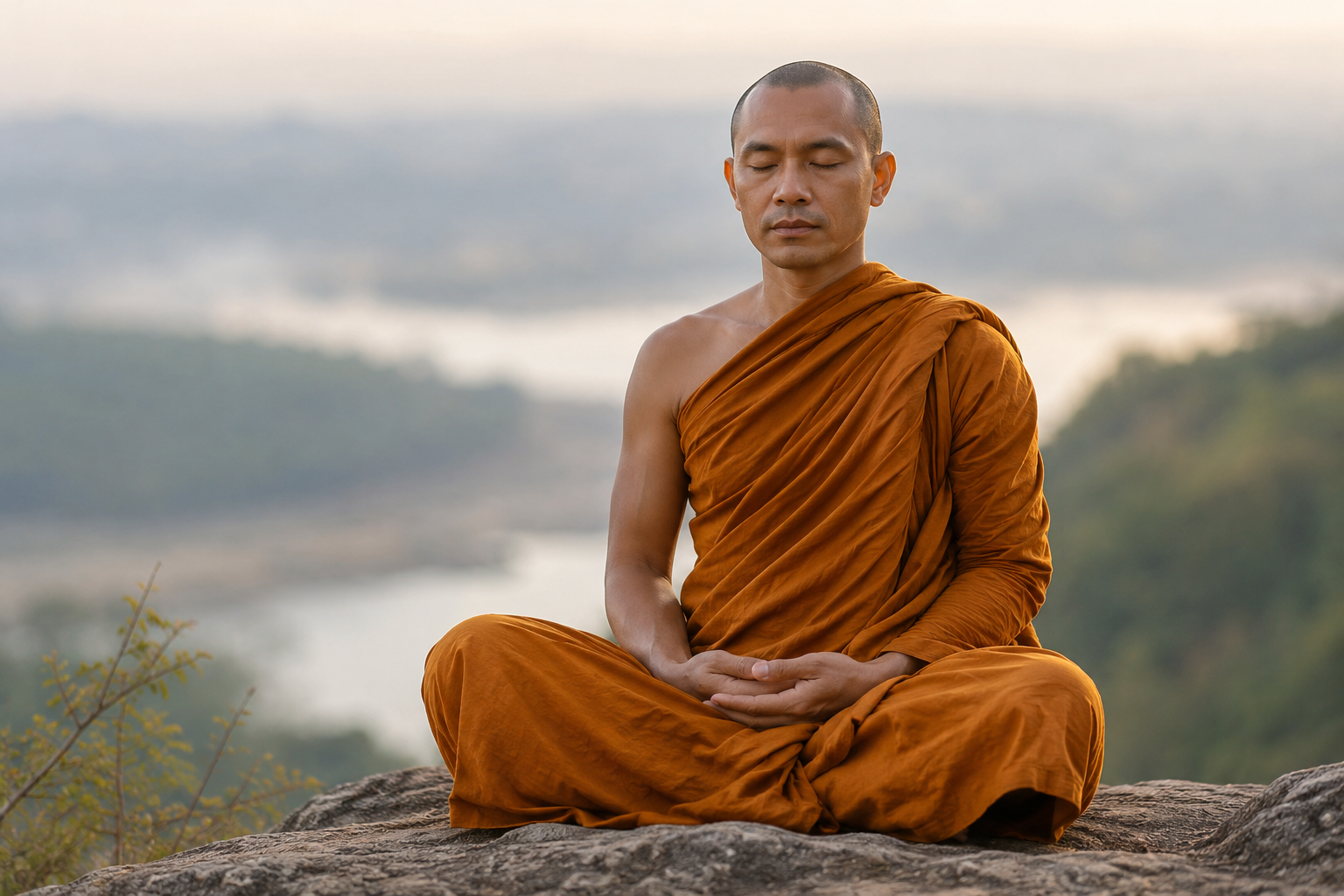 Monk meditating peacefully